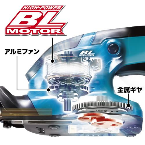 MUH022Gのブラシレスモータ、アルミファン、金属ギヤを示す公式画像